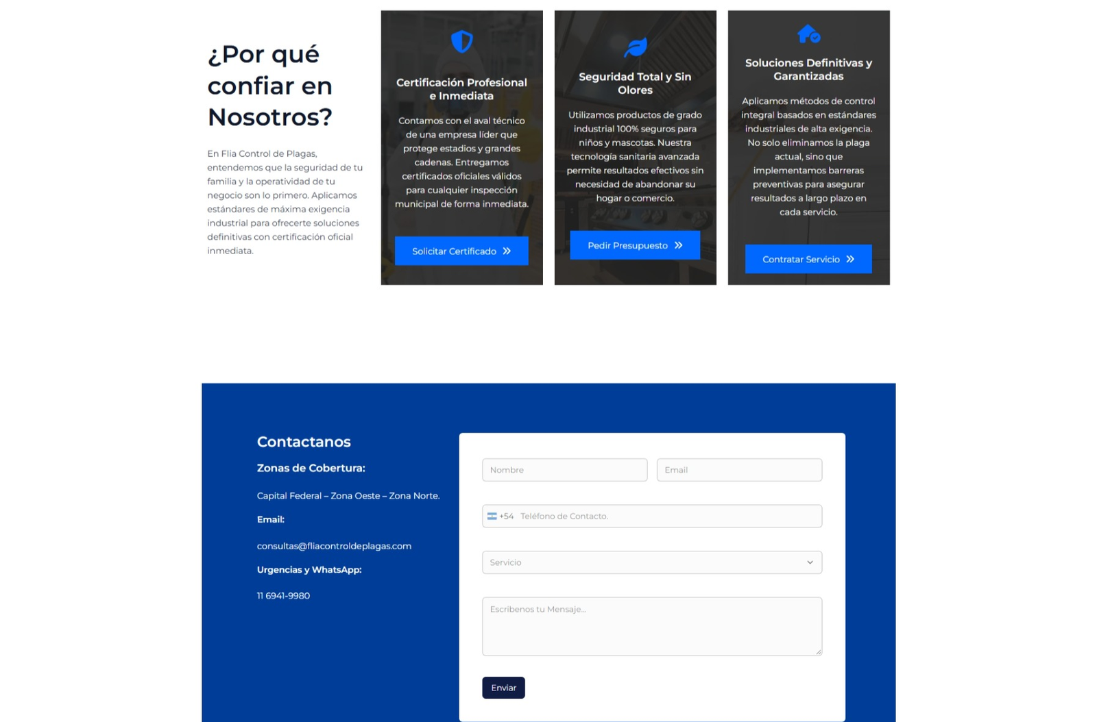 Fumigadora Flía — Sección de contacto